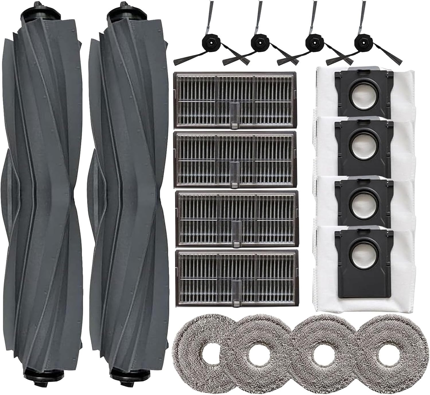 Replacement Parts for MOVA P50 Pro Ultra: MOVA P10 Vacuum Cleaner 18pcs Accessories kit, 2 Main Brushes 4 Filter 4 Dust bag 4 Side Brushes 4 Mop Pads