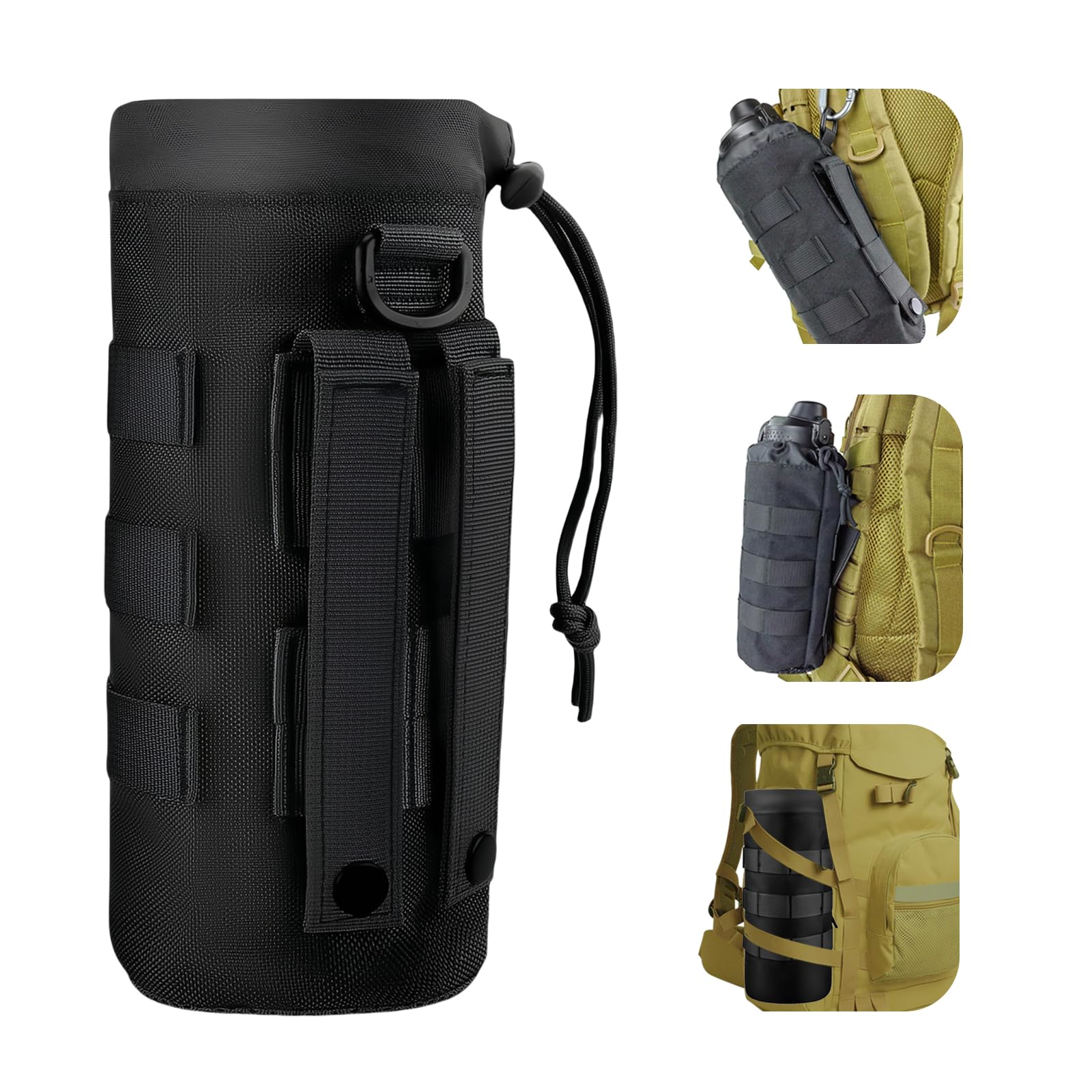1000D Nylon Borsa per Borraccia Molle Militare Tattico a Prova di Perdite Porta Borraccia Zaino Tattico Portaborraccia,per Escursioni,Bicicletta,Sport All'Aria Aperta(Nero)