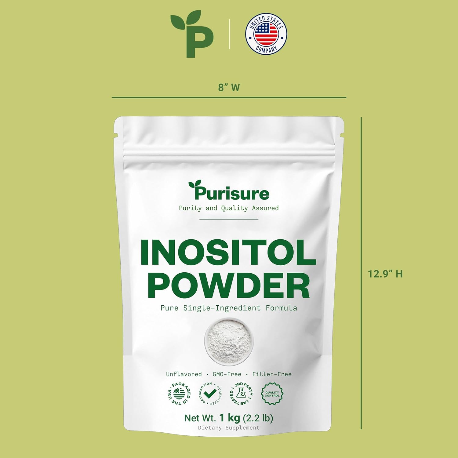 Purisure Inositol Powder, 1 kg, Fertility, Hormonal Balance and Ovarian Support, Pure Inositol Powder, Inositol Supplement to Support Energy and Brain Wellness, Vegan, Non-GMO, 2000 Servings