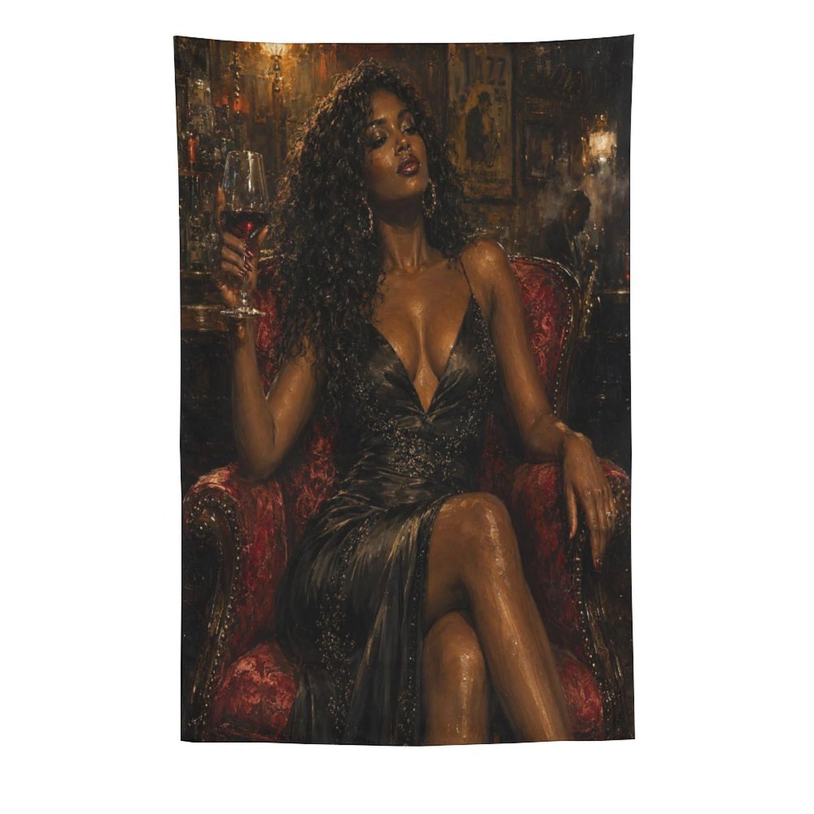 H3B8U2Y5 Elegant Black Woman Feather Dress Wall Tapestry, Reading Corner
