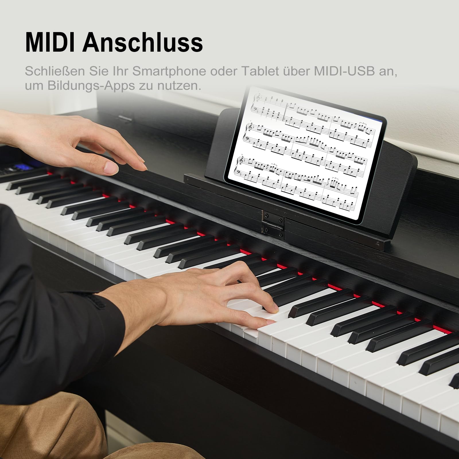 MUSTAR Piano électrique 88 touches, piano numérique, piano électrique avec support de piano, 3 adaptateurs de pédale, 2 prises casque, écran LCD, USB/MIDI, piano pour débutants, Noir | Piano numérique pour débutants avec touches lestées, double prise casq