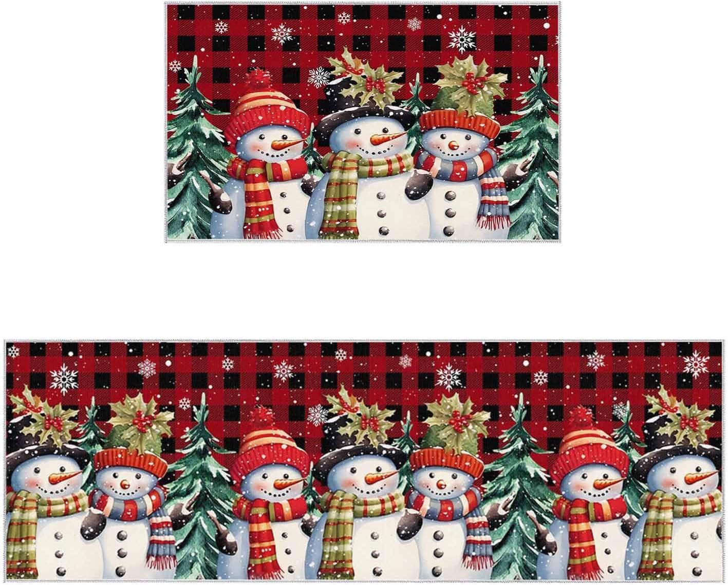 Christmas Kitchen Rugs and Mats 2 PCS Cute Snowman Xmas