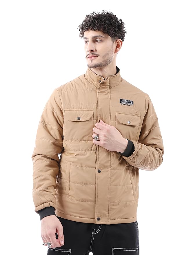 The Indian Garage Co Men Polyester Standard Length Slim Fit Solid Puffer Jackets