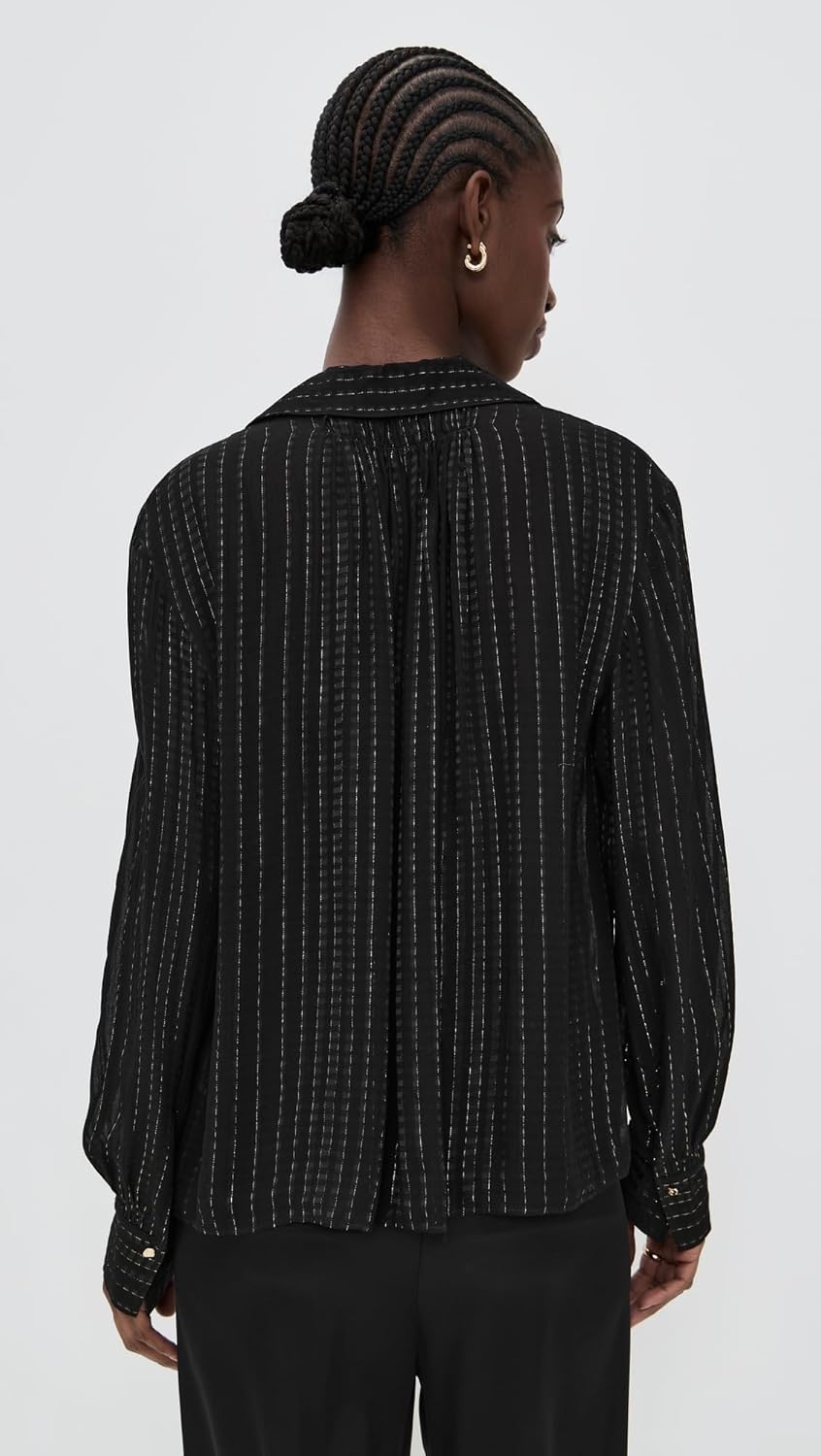 Vince Women's Gathered Metallic Stripe Blouse - Image 4