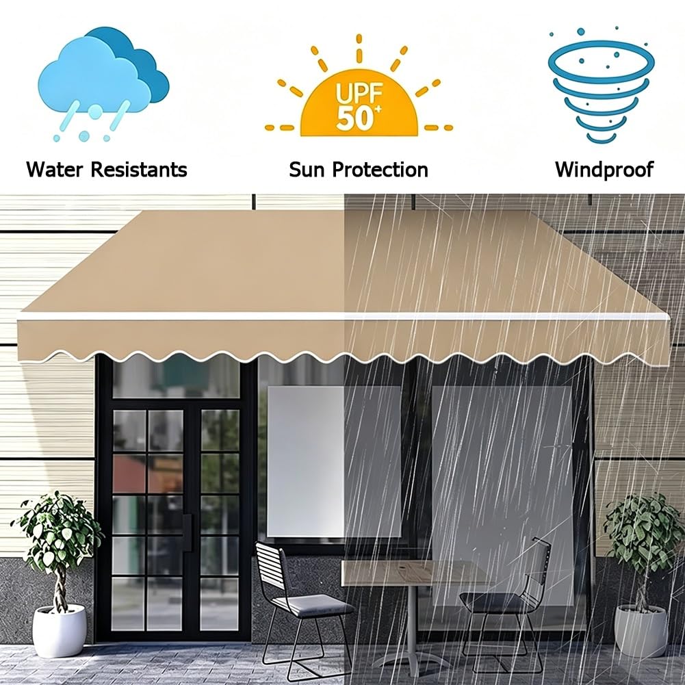 Jardín Lona de Repuesto Retráctil para Toldo con Cenefa, Toldo Impermeable de 200 250 300 350 400 450 500 cm para Puerta Ventana Mercado(Brown,400x300 cm)