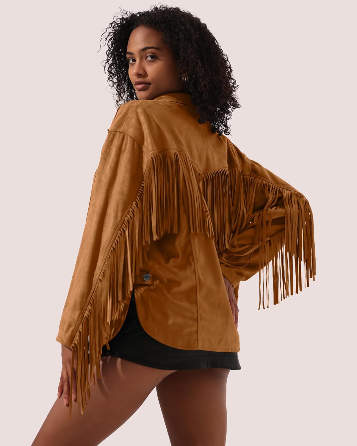 Locachy Women's Faux Suede Fringe Jacket Vintage Western Cowgirl Tassel Jackets Country Concert Outfits - Image 2