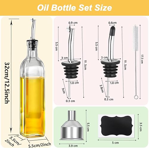 Miniatura 2 de Olive Oil Dispenser Bottle, 2 Pcs Oil Dispenser for Kitchen, 17 oz Glass Olive Oil Bottle and Vinegar Dispenser Set with 2 Stainless Steel Pourers