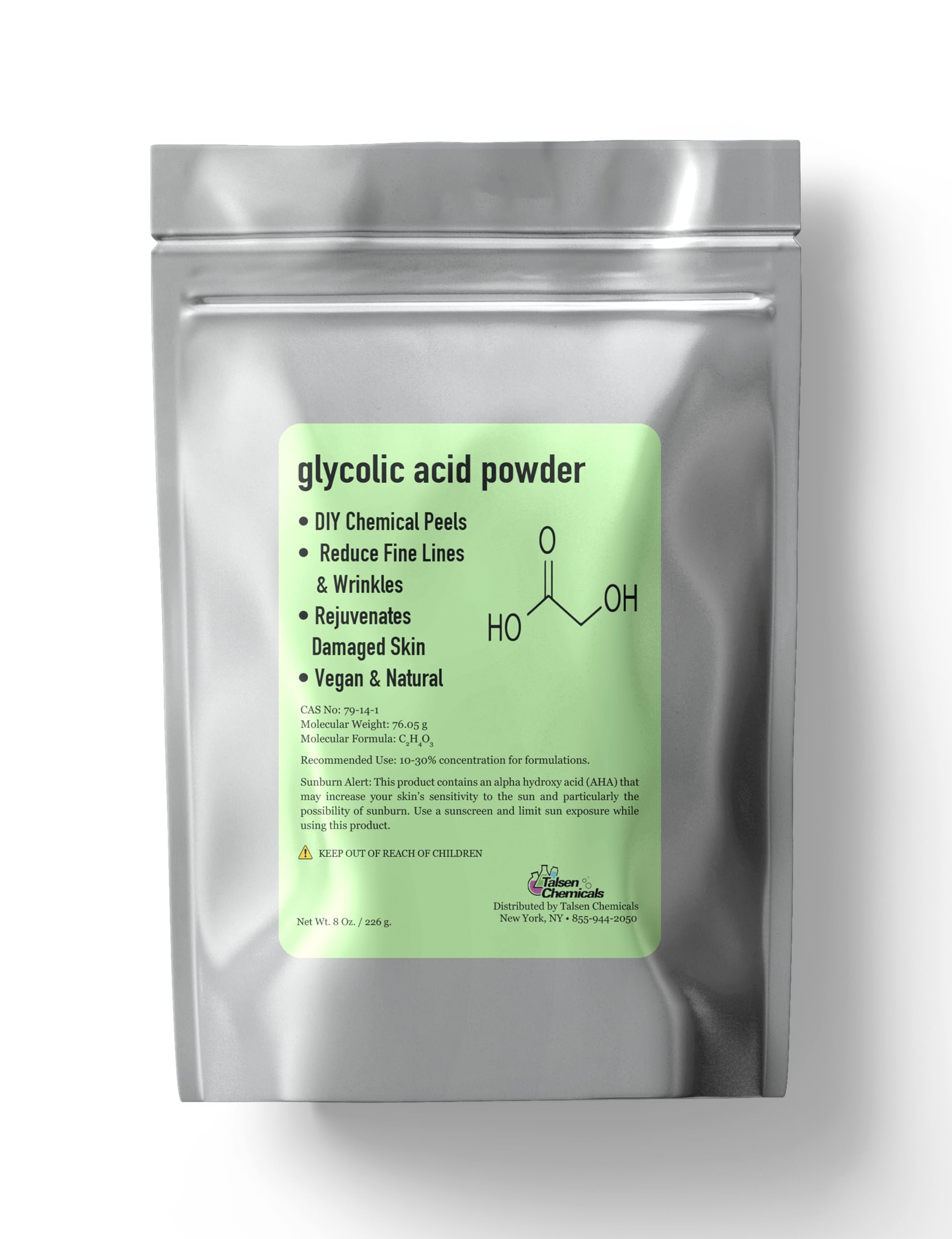 Talsen Chemicals Glycolic Acid Powder DIY Glycolic Crystal Powder is 99% Pure, DIY (8 Oz/226 grams) for Glycolic Acid Face Wash, Glycolic Acid Lotion