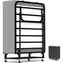 Fabulis Rollaway Bed with Mattress for Adults, Folding Portable Guest Bed with Wheels, Foldable Metal Frame, Space-Saving Design, Easy Storage, No Assembly