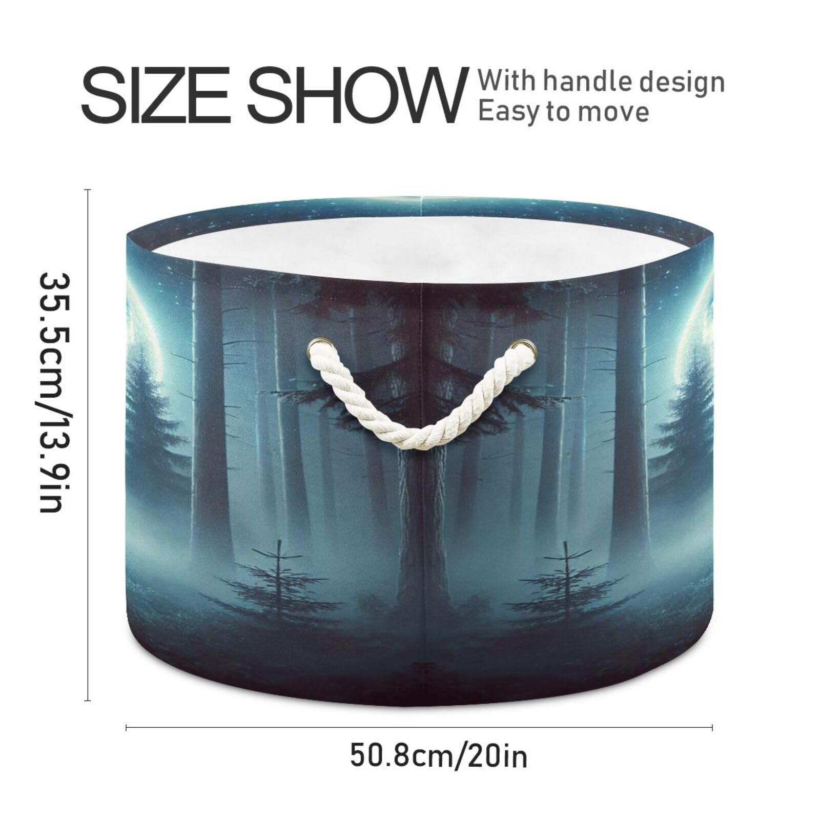 Wolf Moon Dark Blue Storage Basket Large Foldable Toy Blanket Basket Storage Organizer Bin Baby Laundry Basket Hamper with Handle for Home Living Room Bedroom Decor Kids