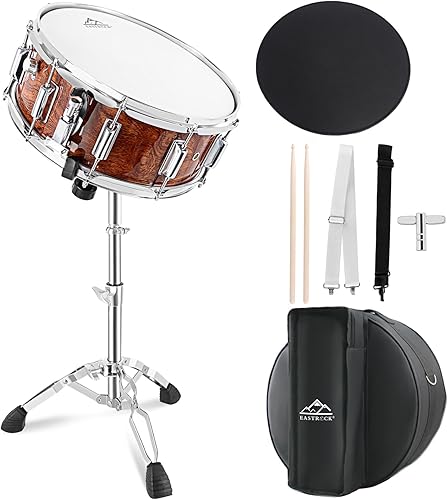 Miniatura 22 de EASTROCK Juego de batería de caja de 14 x 5.5 pulgadas para estudiantes principiantes con bolsa de concierto, baquetas, soporte, llaves de batería
