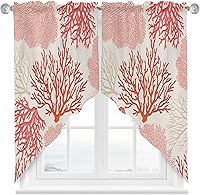 Vista 12 de Cenefa de amarre para ventanas, cortinas náuticas costeras de coral oceánico, cenefas con bolsillo para barra, tratamientos para ventanas