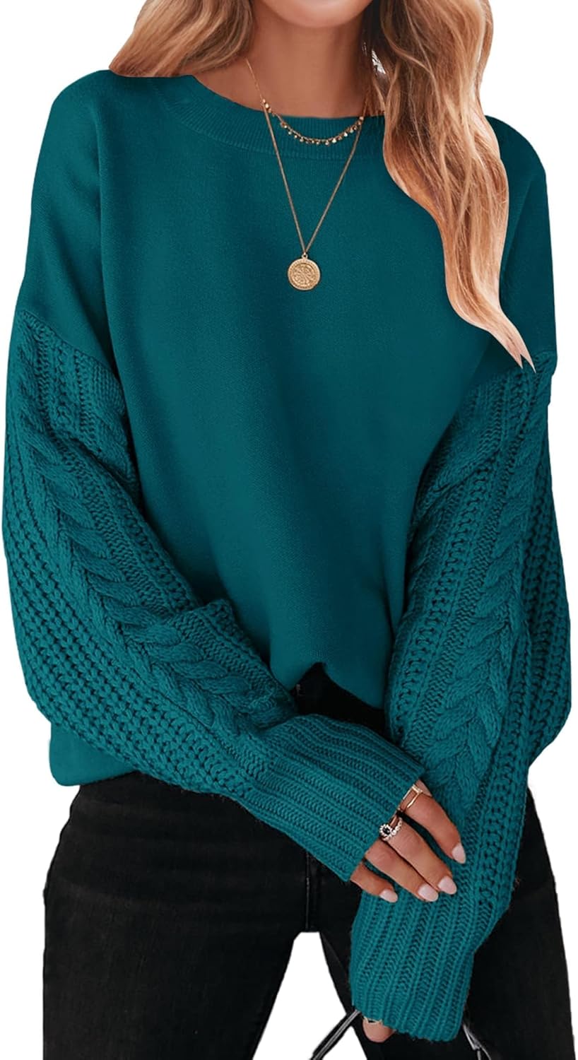 ZESICA Women's 2025 Fall Long Sleeve Crew Neck Solid Color Cable Knit Chunky Casual Oversized Pullover Sweater Tops