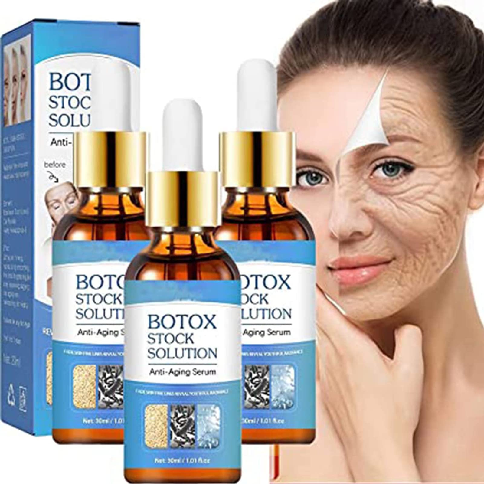 3Pcs Instant Face Tightening Botox Stock Solution, Botoxlux Collagen Anti Aging Serum, Collagen Boost Anti-Aging Serum for Face and Wrinkles
