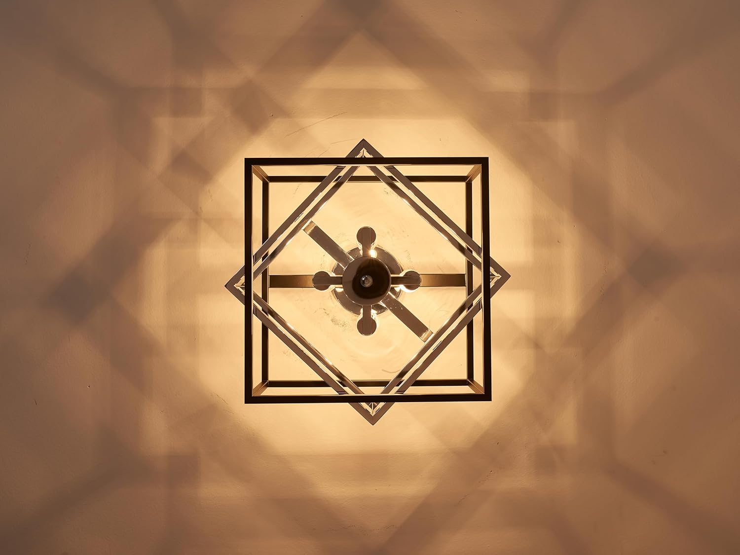 Square Ceiling Light, 4-Light Flushmount Modern Close to Ceiling Light Fixture for Living Room, Bedroom, Dining Room, L13 x W13 x H10 inch, Black & Silver Finish Frame