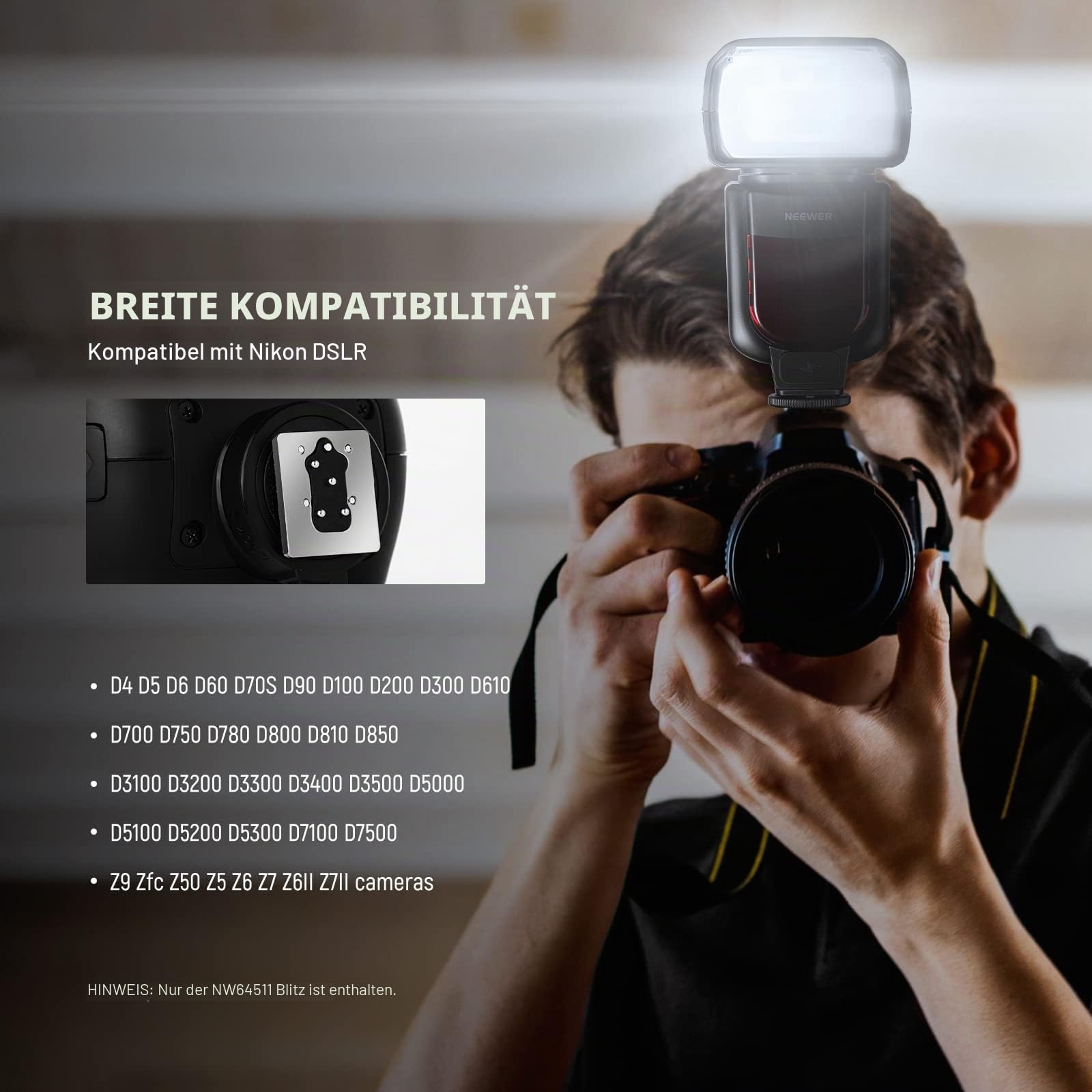 NEEWER NW645II-N TTL Blitzgerät, Blitzlicht mit GN58 HSS Blitz, Speedlight ist Kompatibel mit D4 D5 D6 D90 D750 D780 D800 D810 D850 D3500 D5300 D7500 Z9 Zfc Z50 Z5 Z6 Z7 Z6II Z7II