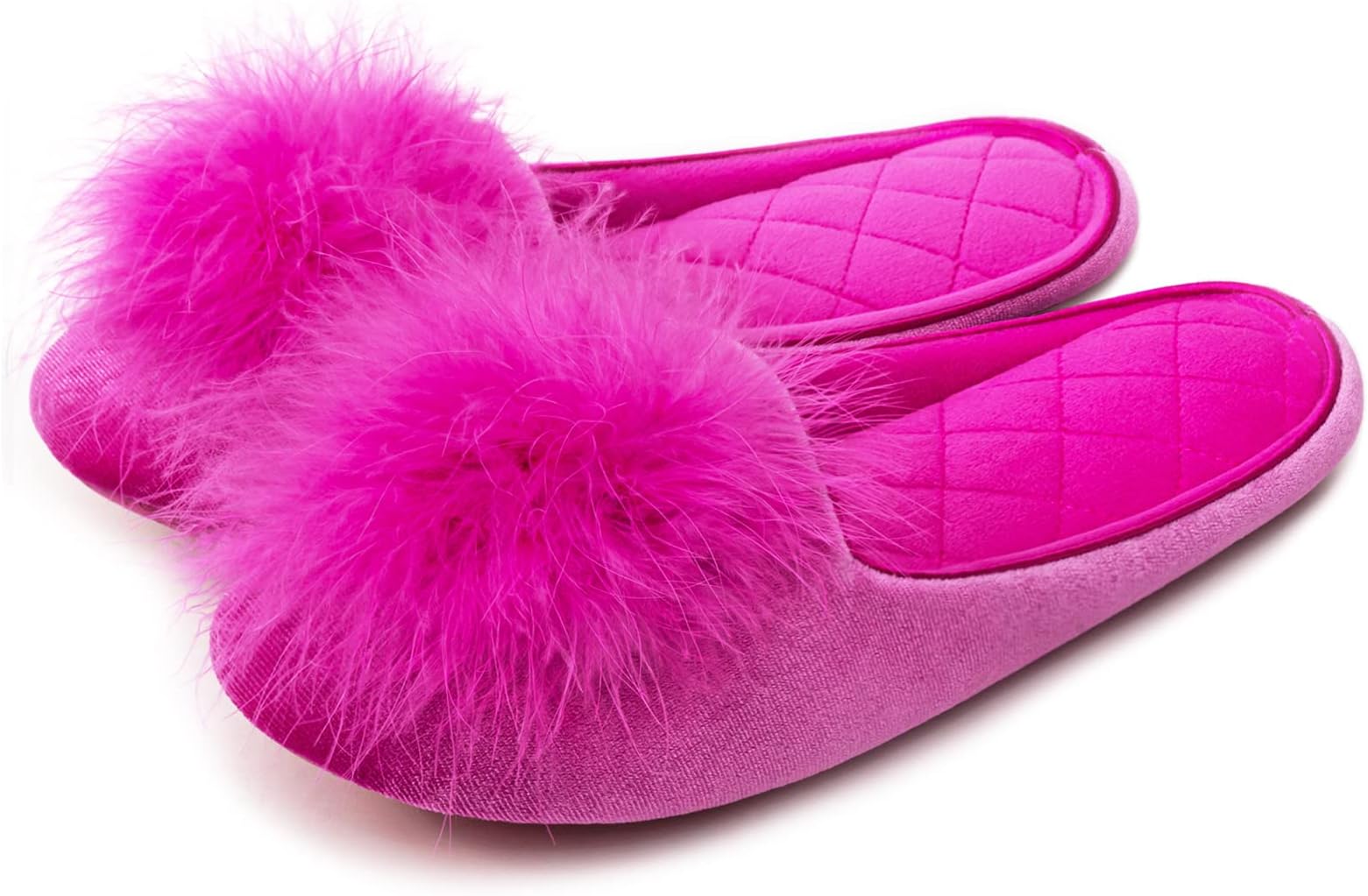 Women's Fuzzy Pom Pom Velvet Memory Foam House Slippers Ladies Cozy Chenille Knit Bedroom Slippers Non-slip Sole Indoor Outdoor