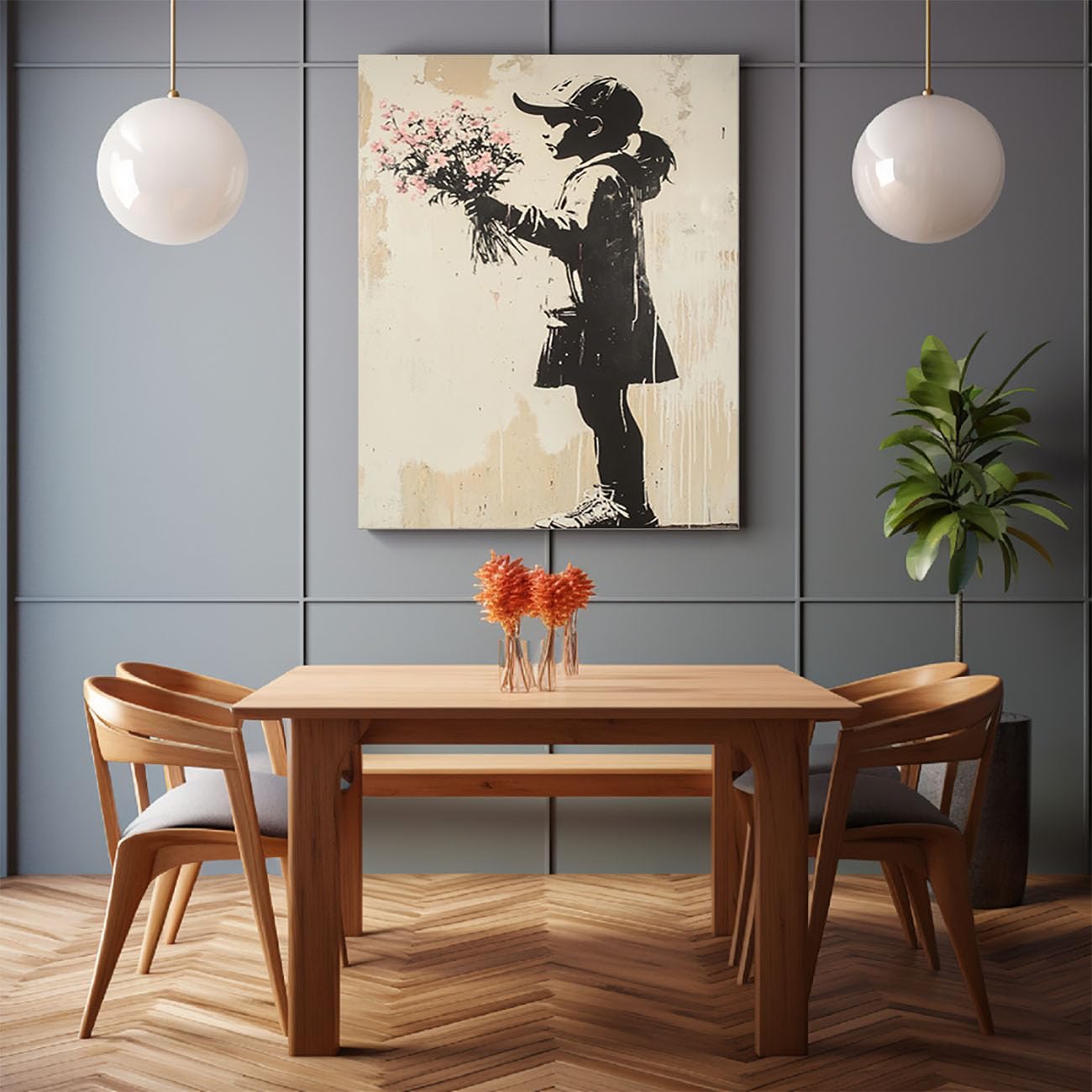 WIKEO Banksy Graffiti, płótno, sztuka ścienna, graffiti, dziewczęce, kwiaty, wystrój salonu, wydruki na płótnie, abstrakcyjna sztuka ścienna, uliczne pop, inspirujące cytaty (różowe), oprawione 70 x