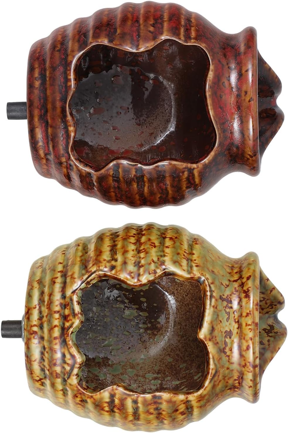 2pcs Mini Ceramic Jar Indoor Waterfall Fountain Pot Oxygenation and Filtration, Green Red Landscape Jars for Tabletop Garden Decor and Indoor Water Features