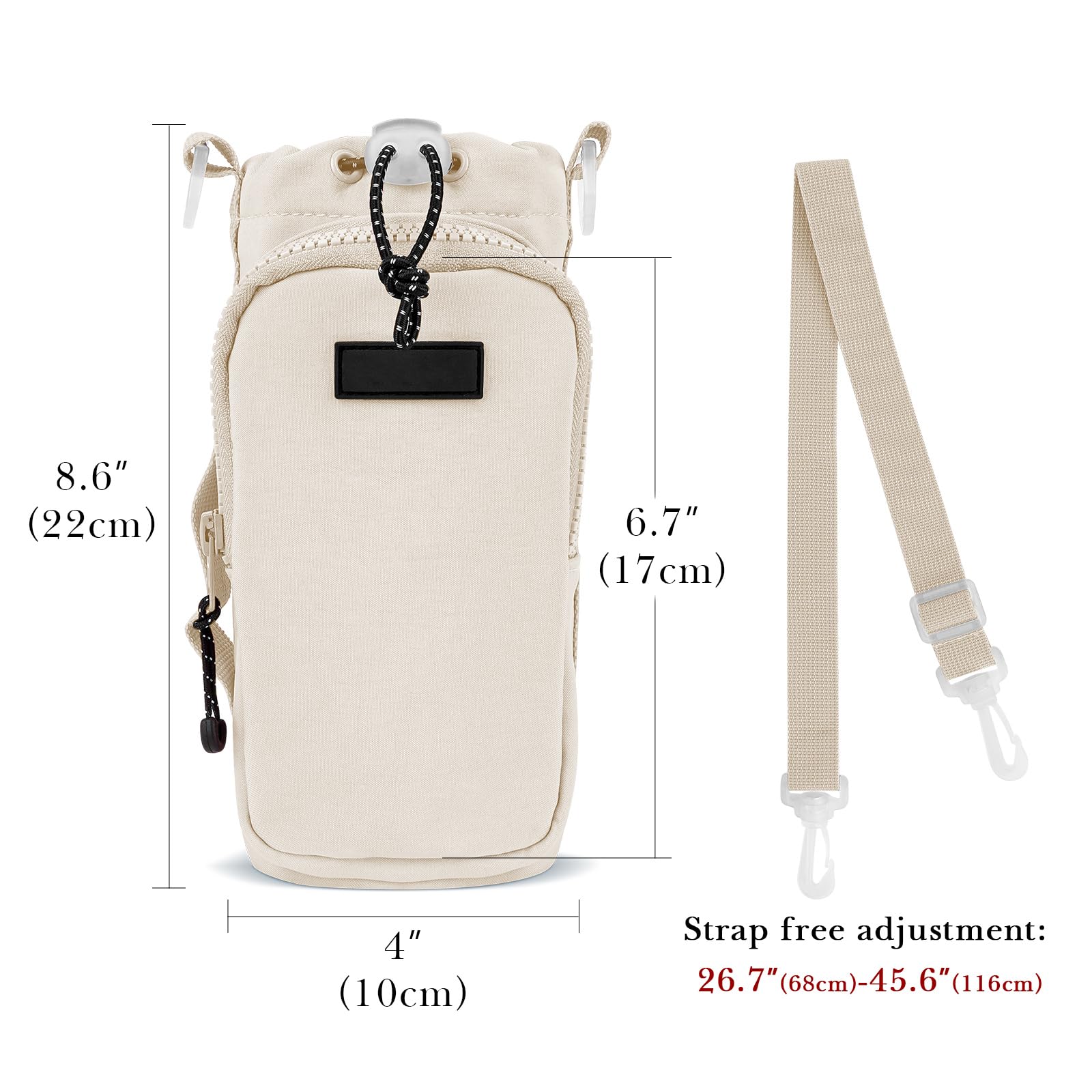 Linkidea Water Bottle Carrier with Strap Compatible with YETI Rambler Bottle 18oz/26oz, Owala FreeSip 24oz/32oz, Waterbottle Sling Bag Holder, Shoulder Strap with Phone Pocket (Beige)