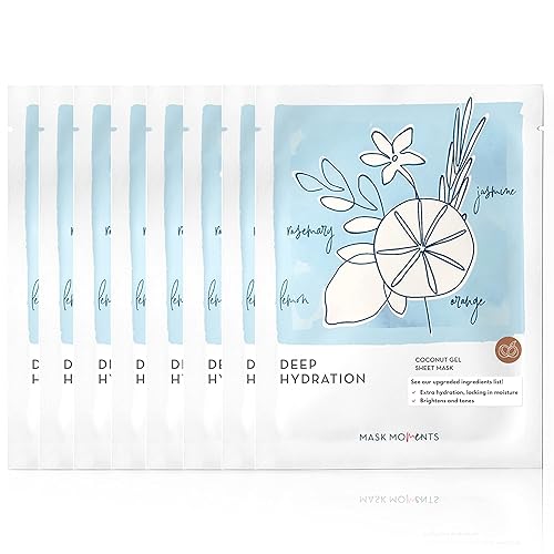 Miniatura 1 de Mask Moments - Juego de 8 sábanas de gel de coco hidratación profunda aumenta la hidratación bloquea la humedad y ayuda a igualar el tono de la piel