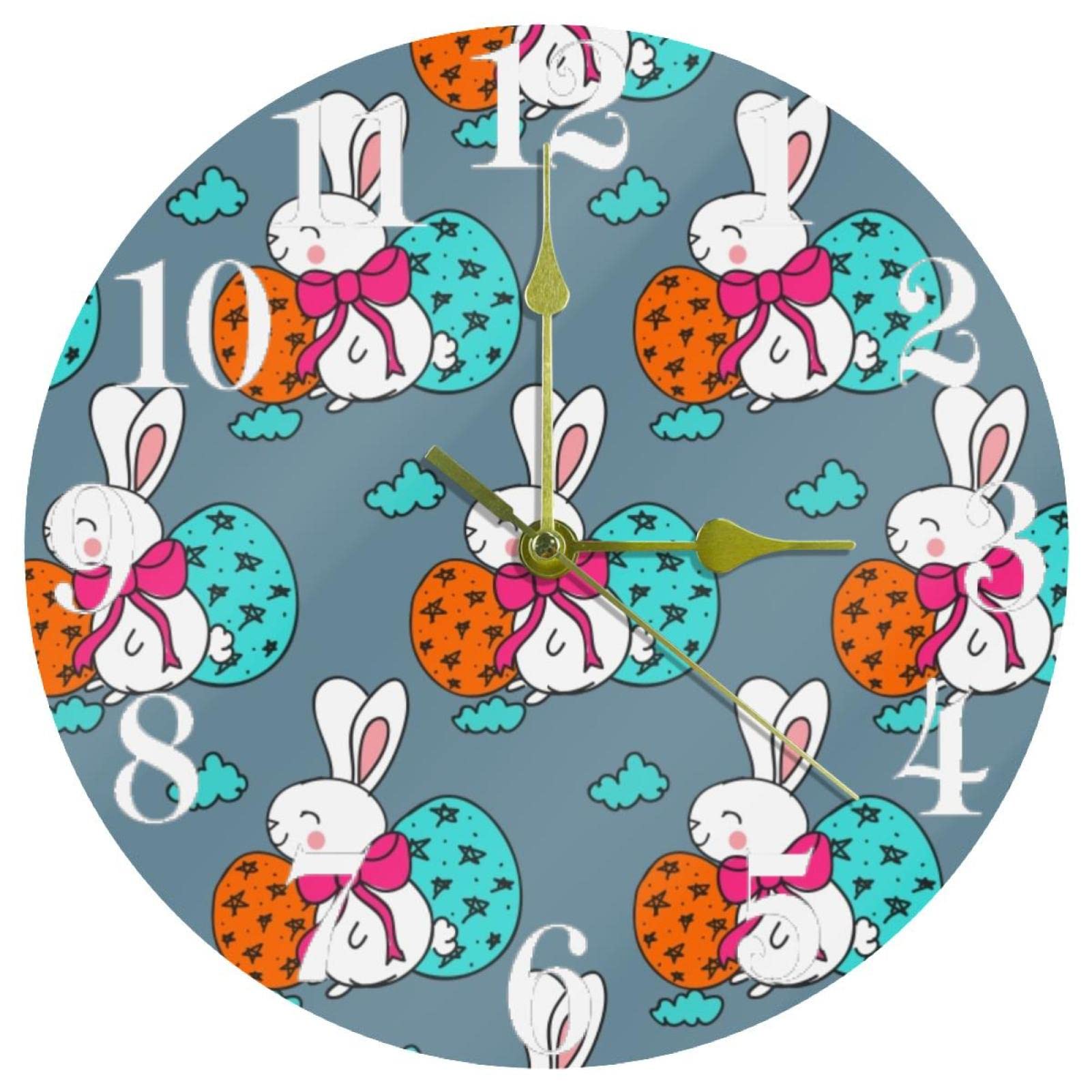 Horloge murale ronde silencieuse motif lapin pour apaiser l'ambiance de la maison