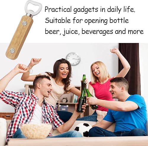 Miniatura 3 de Abridor magnético de botellas de cerveza para refrigerador con mango de madera maciza, se mantiene fácilmente en el refrigerador y RV para un