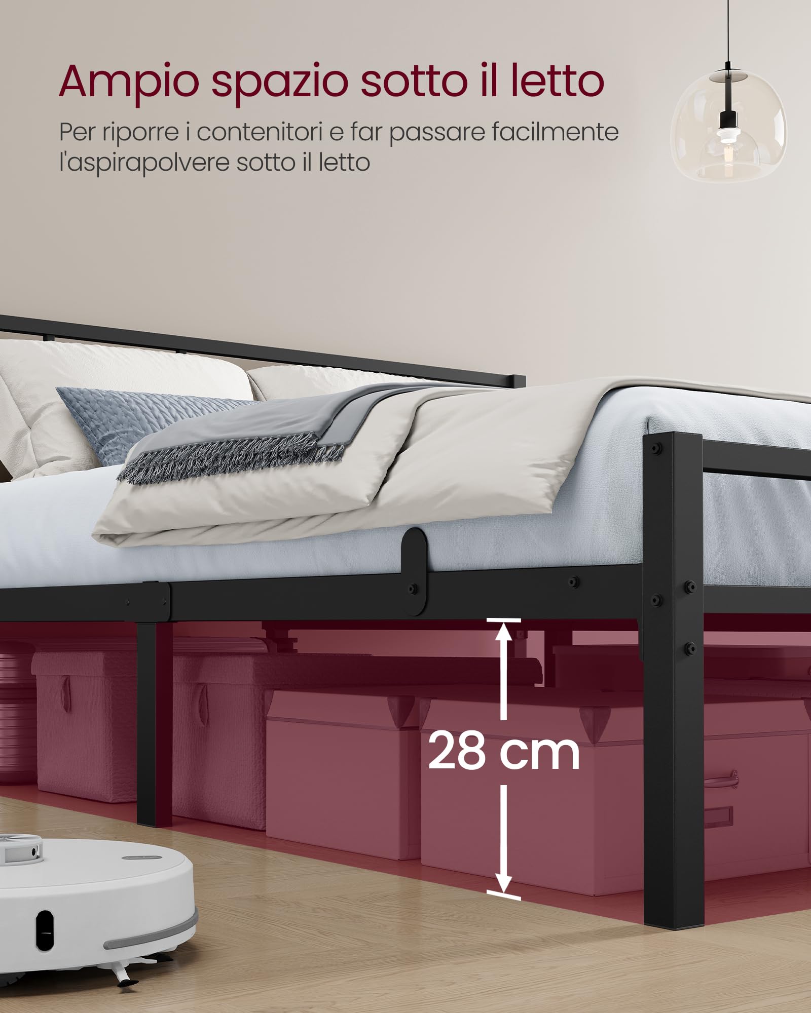 VASAGLE Struttura Letto Singolo 90 x 190 cm, Testiera, Telaio Letto in Metallo, Regge Fino a 250 kg, Facile da Montare, per Camera da Letto, Nero Inchiostro RMB291B101