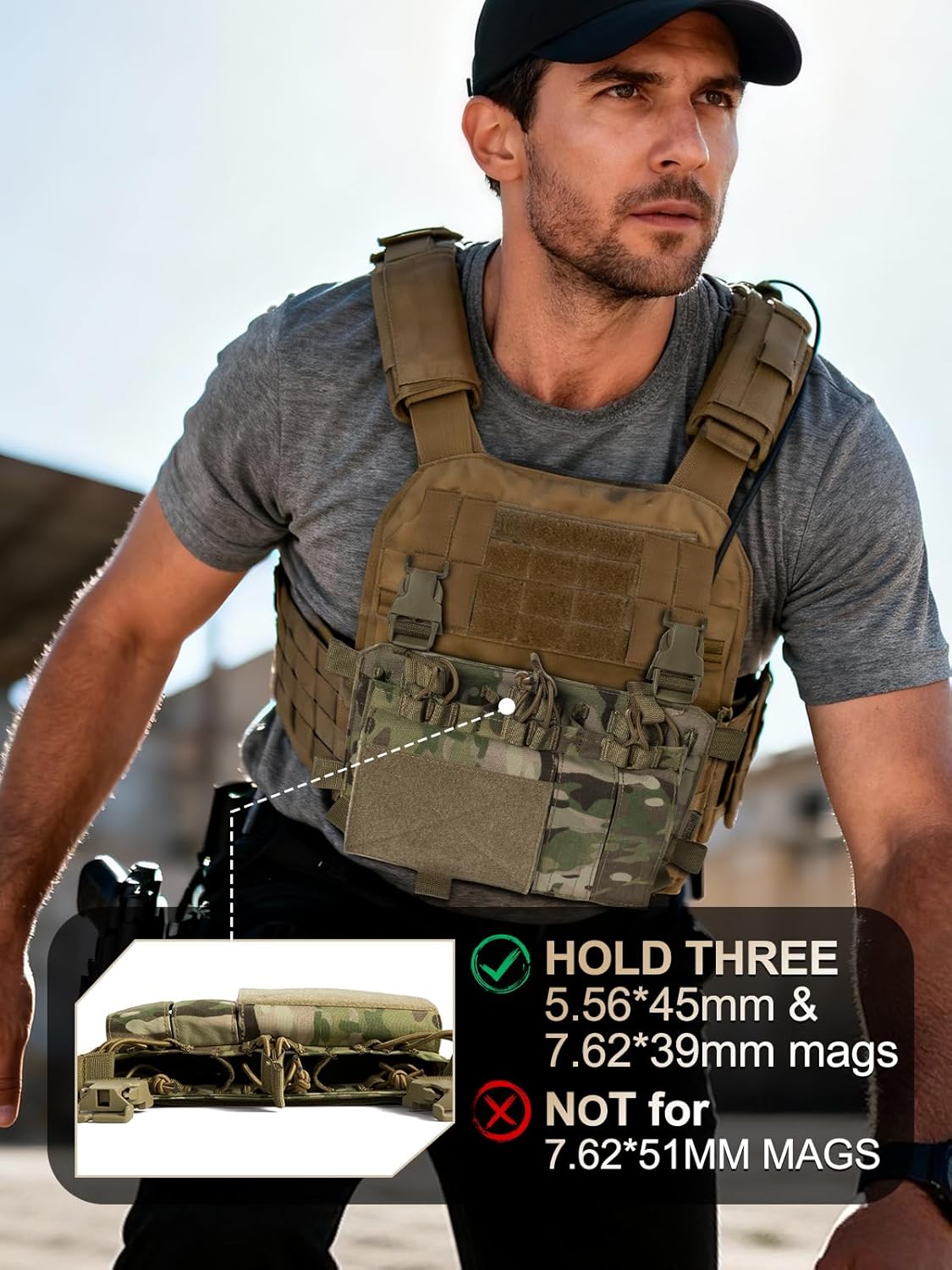 OneTigris Triple Mag Pouch with Utility Pouch Tactical Placard for M4 Magazines & Pistol Magazines