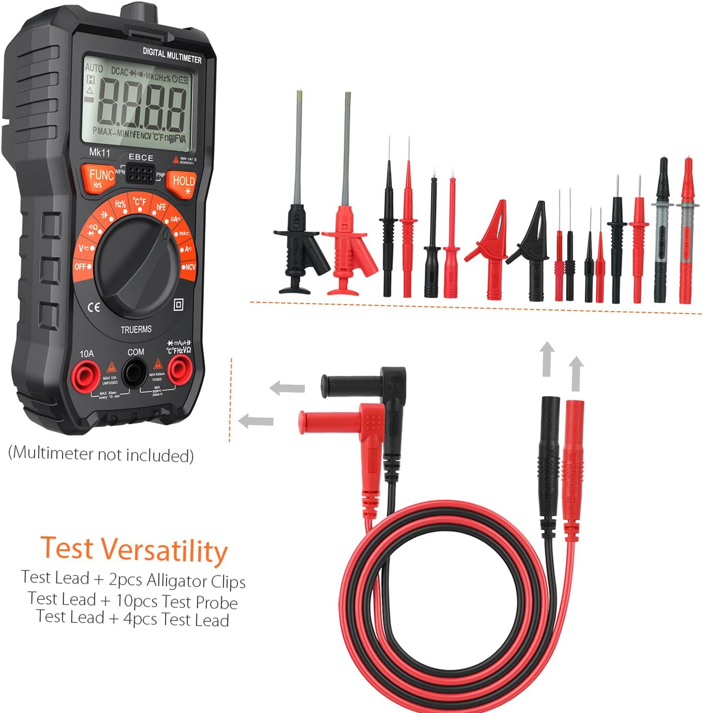 MK30 21pcs Electronic Test Kits Multimeter with Alligator Clips Replable Probes s Accessories Kit for DMM Digital Multi Meter & Clamp Meters