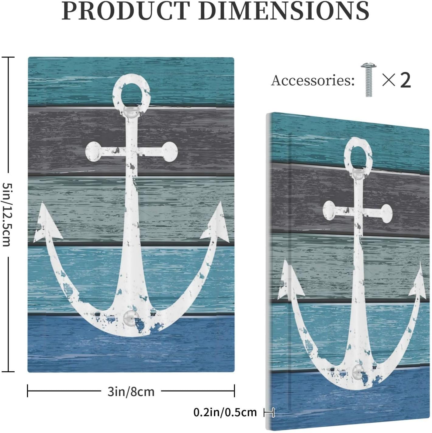 Anchor Sailing Nautical Rustic Style 1 Gang Light Switch Cover No Device Wall Plate Decorative Blank Switchplate Electrical Faceplate for Bathroom Home Living Room Bedroom Art Panel Decorate