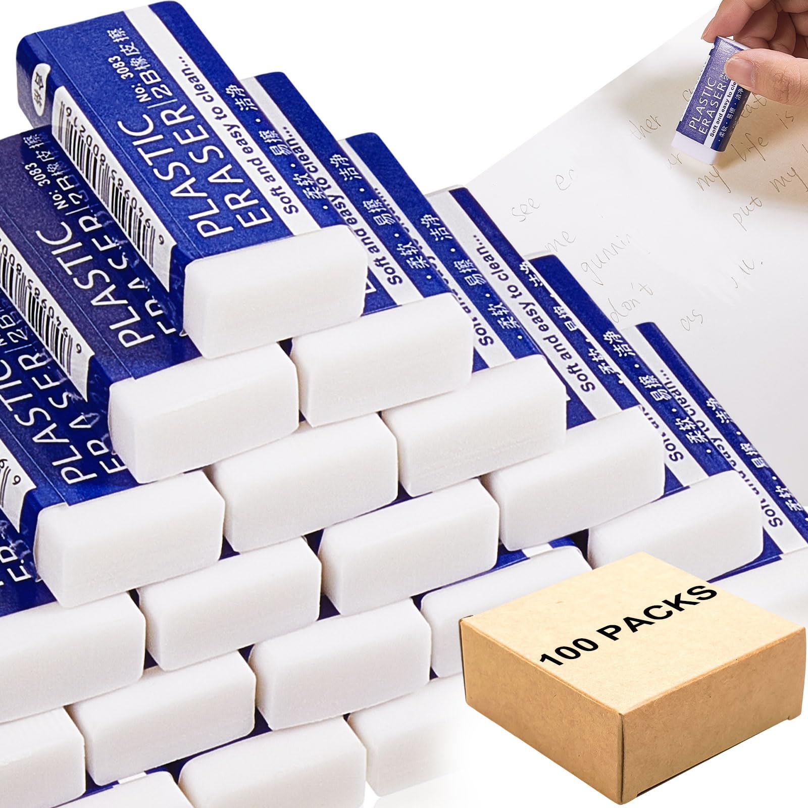 Lot de 100 gommes blanches en vrac pour enfants, étudiants, artistes, école, bureau, maison, écriture, dessin, 5 x 2 x 1 cm