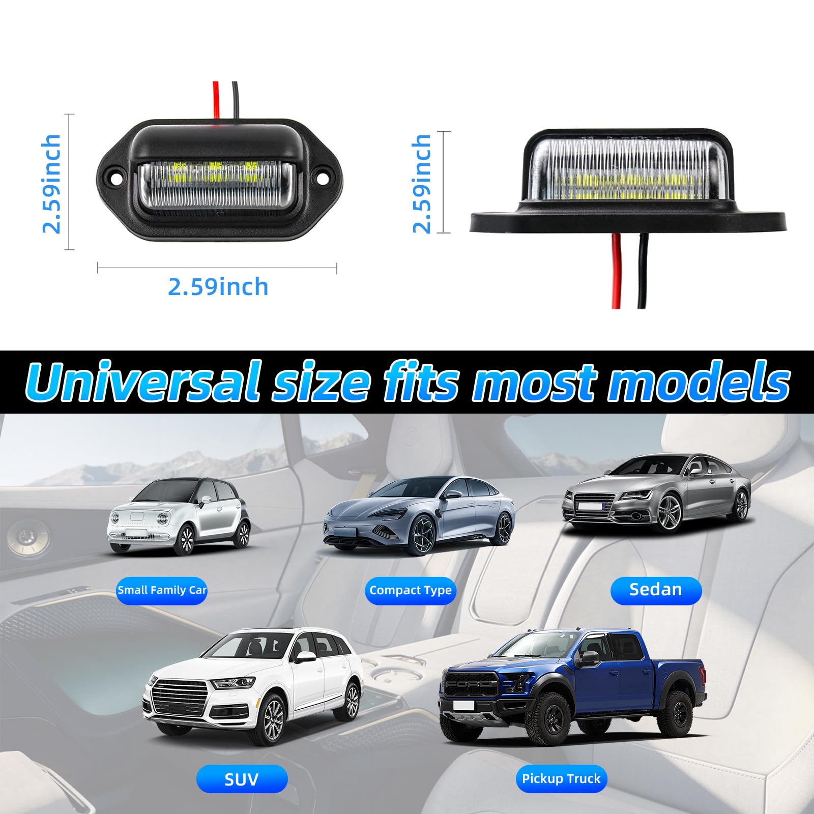 Kewucn 2 PCS 12-24V License Plate LED Light, Waterproof 6 LED License Plate Lamp Taillight for RV Camper Truck SUV Trailer Van, Step Courtesy Lights, Dome Cargo Lights or Under Hood Lights (Blue)