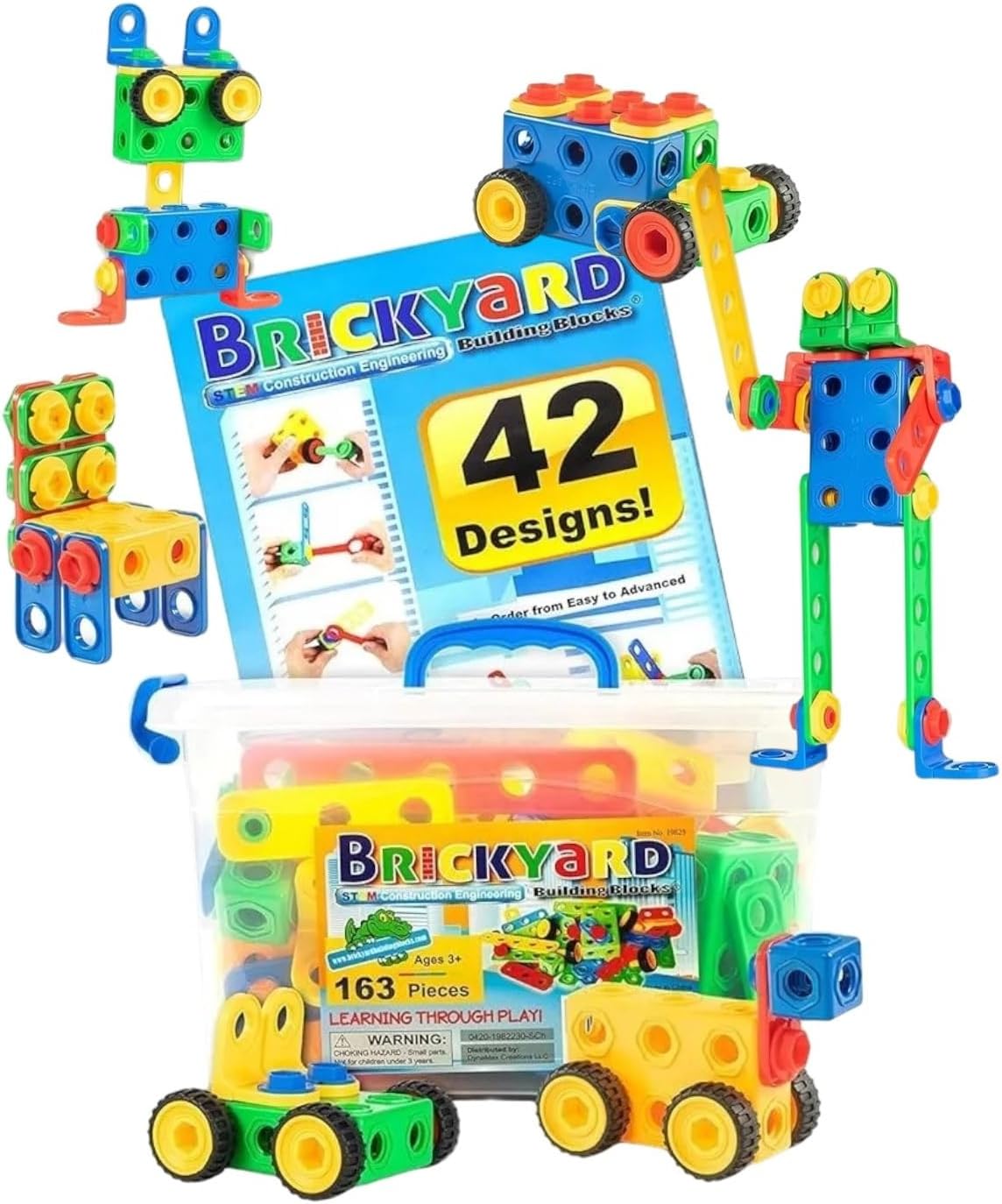 Educational Building Blocks with 163 Pieces, Tools, Design Guide and Storage Box, Easter Basket Stuffers