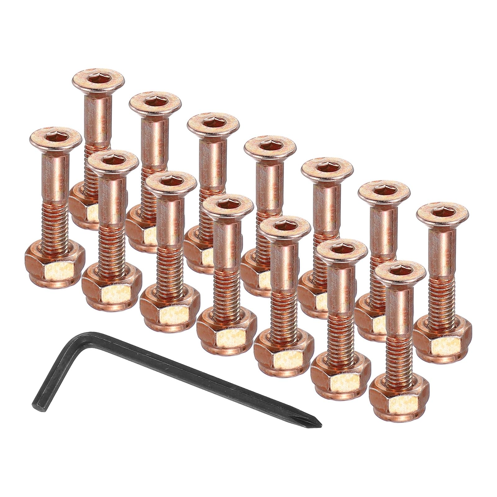 PATIKIL 13.5 Mm/ 0.5" Skateboard Hardware Kit, 16 Pcs Mounting Screws Bolts Nuts Set with Hex Key for Skateboard Cruiser, Orange