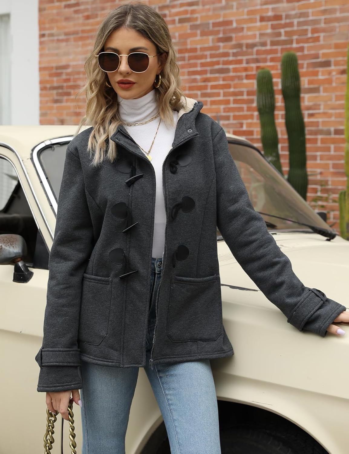 Winter Jackets for Women Sherpa Lined Jacket Hoodies Women Fleece Thicken Warm Coat with Hood - Image 3