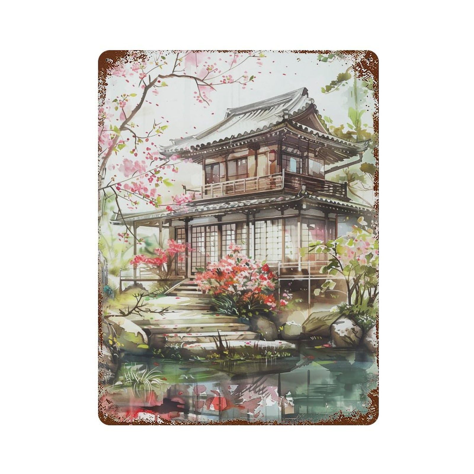 HDURYEYRYY Garden Pond Teahouse 03 Wall Retro Iron Vintage Art Metal Tin Sign Poster Modern Home Cofffee Club Art Bar Shop Decor Style 40x30cm