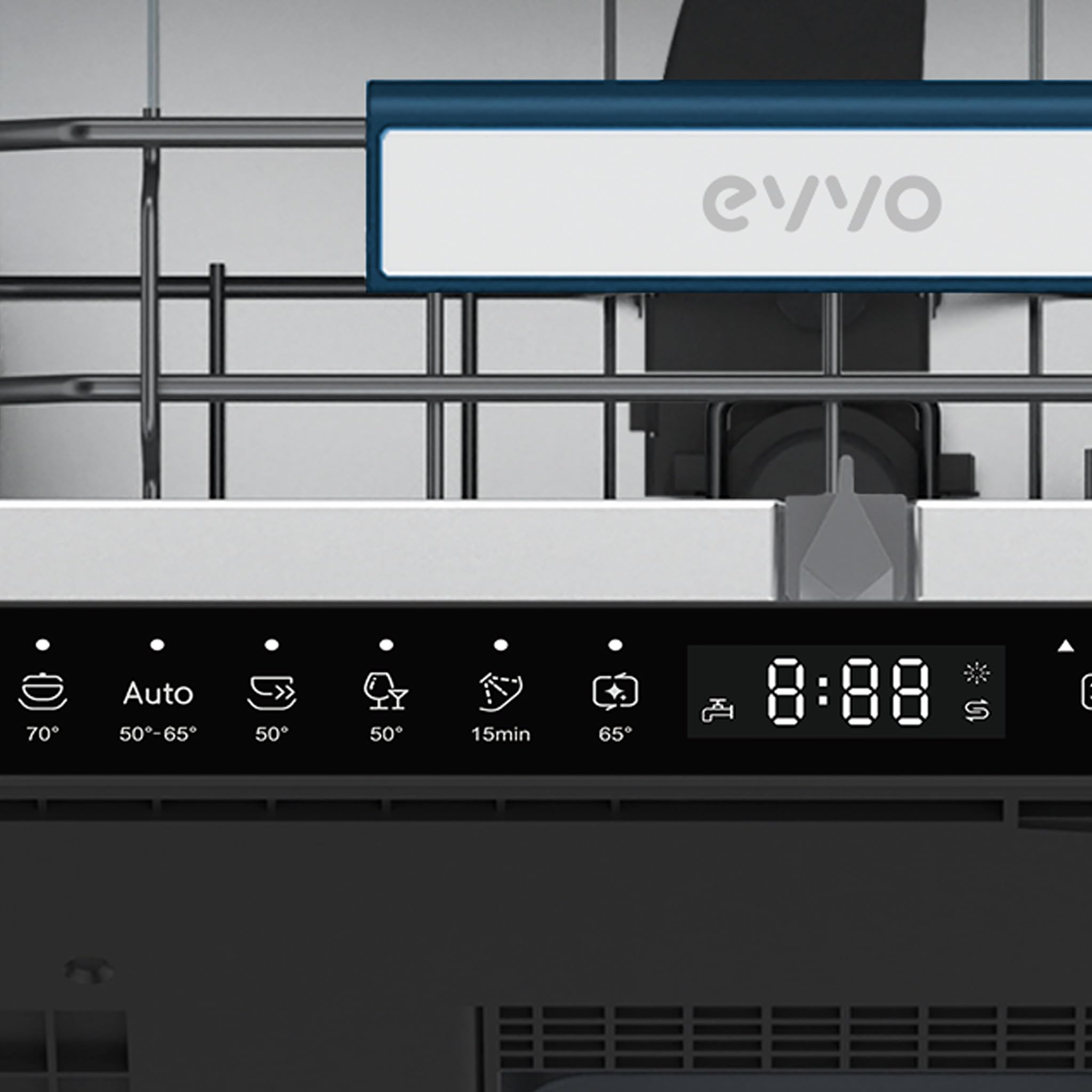Lavavajillas Integrable 45 cm EVVO Di.4 Slim - Lavavajillas Pequeño, Clase C, 11 Cubiertos, 8 Programas, Apertura Automática de Puerta, Lavavajillas Panelable con Media Carga e Inicio Diferido