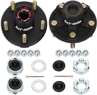 2 Sets 2000Lbs Trailer Axle Trailer Hub Kit 5 Bolt 4.5" for 1-1/16'' BT9 Straight Spindle, Prelubricated L44649 Bearings 5×4.5 Trailer Axle Kit,Boat Trailer Hubs 5 Lug(only for Straight Spindle)