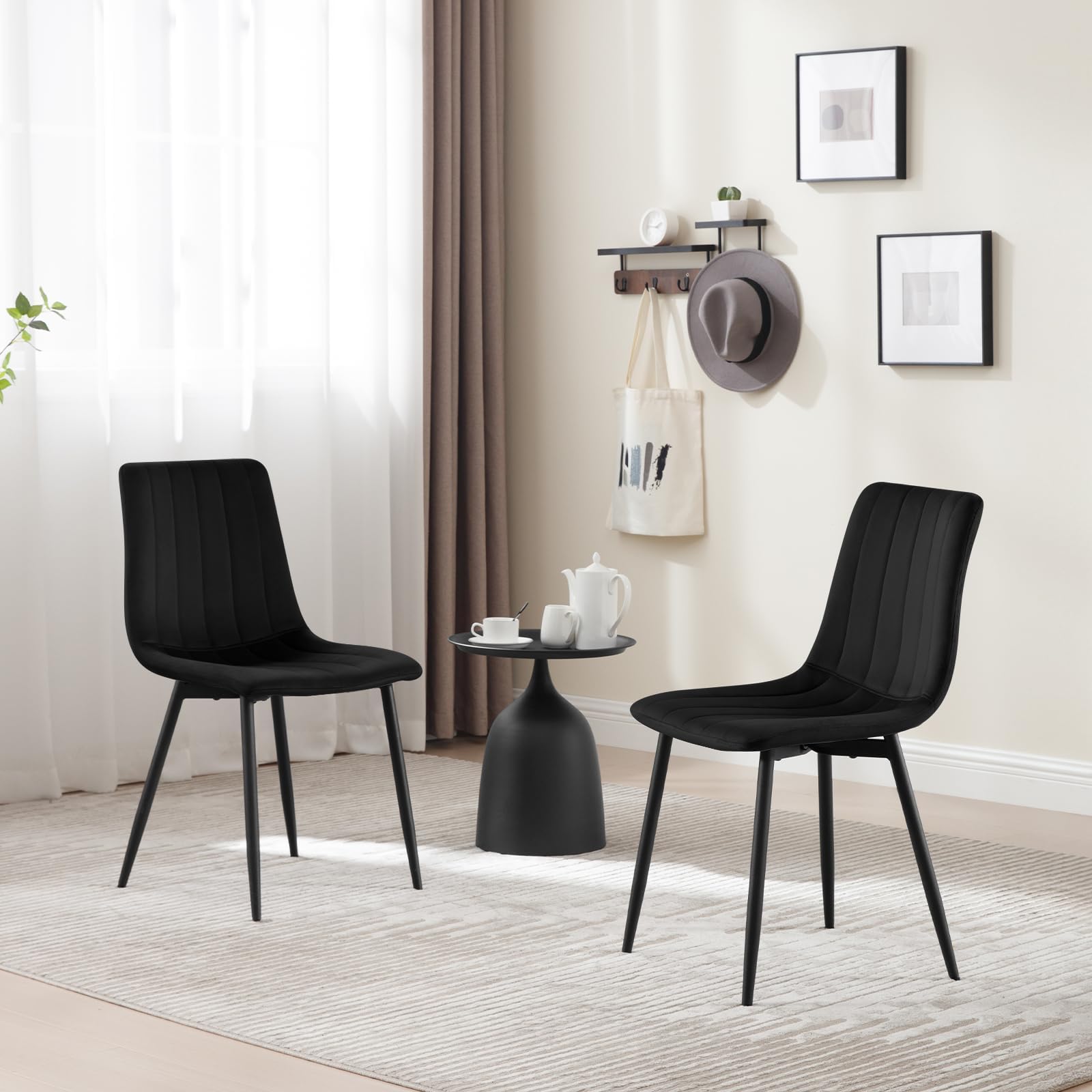Chaises de Salle à Manger,Velours,Noir | Chaise Rembourrée avec Dossier, Pieds en Métal, sans Accoudoir, pour Salle à Manger, Salon et Chambre