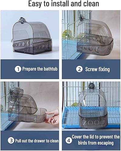 Miniatura 4 de Jaula de baño para pájaros, suministros de limpieza para mascotas, bañera transparente con cajón inferior para loros de pájaros pequeños, periquitos