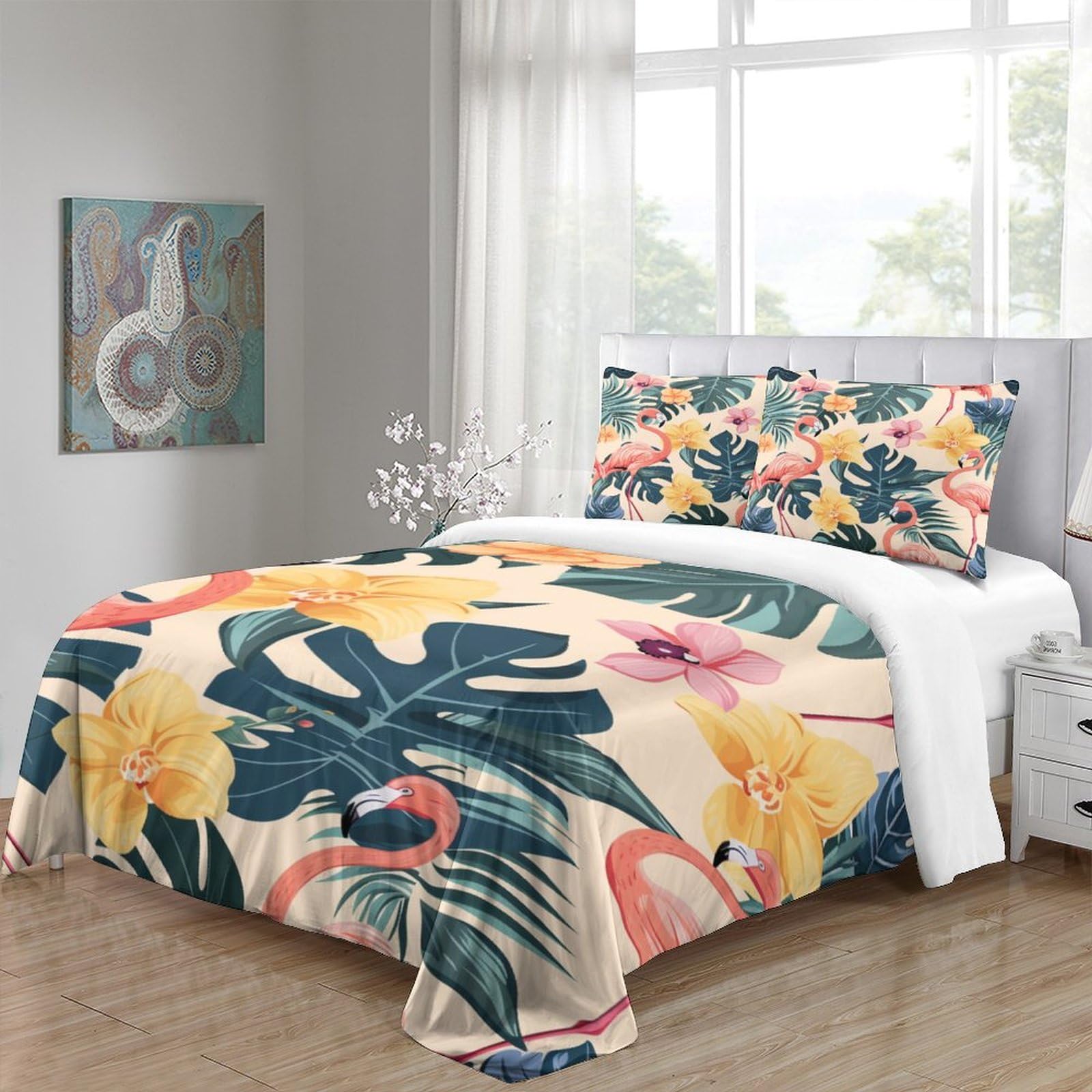 Stampato in 3D fenicottero Copertina Stampata Microfibra Disegnata Biancheria Da Letto Cura Facile Con 2 Federe,Double（200x200cm）, Per Adolescenti E Adulti