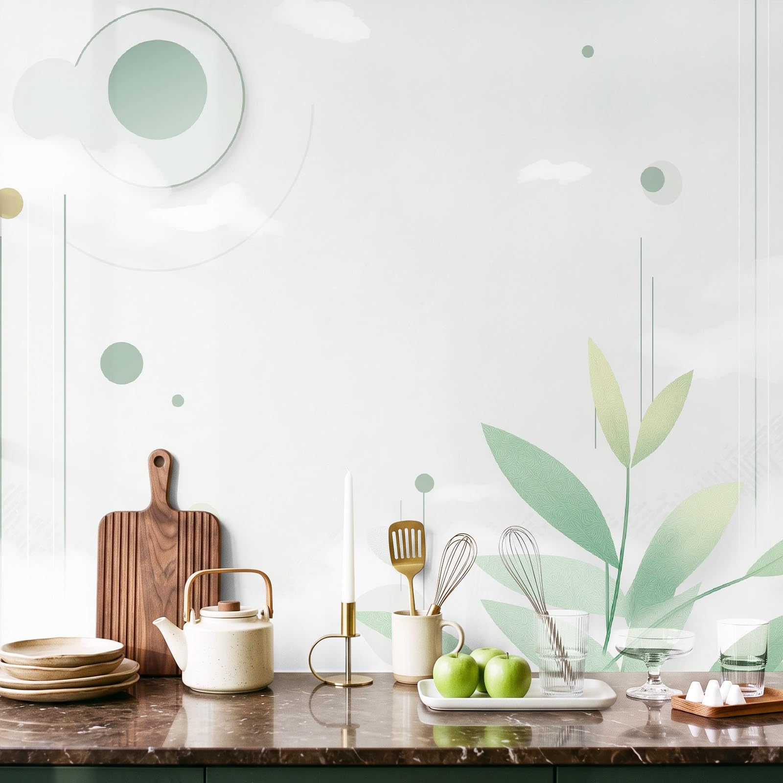 Tapeta minimalistyczna, włóknina, murale ścienne, chmura, szałwia, zieleń, botaniczna, do biura, salonu, sypialni, dekoracja, plakat, obraz, jasnozielony, fototapeta, 200 x 140 cm, dekoracja domu