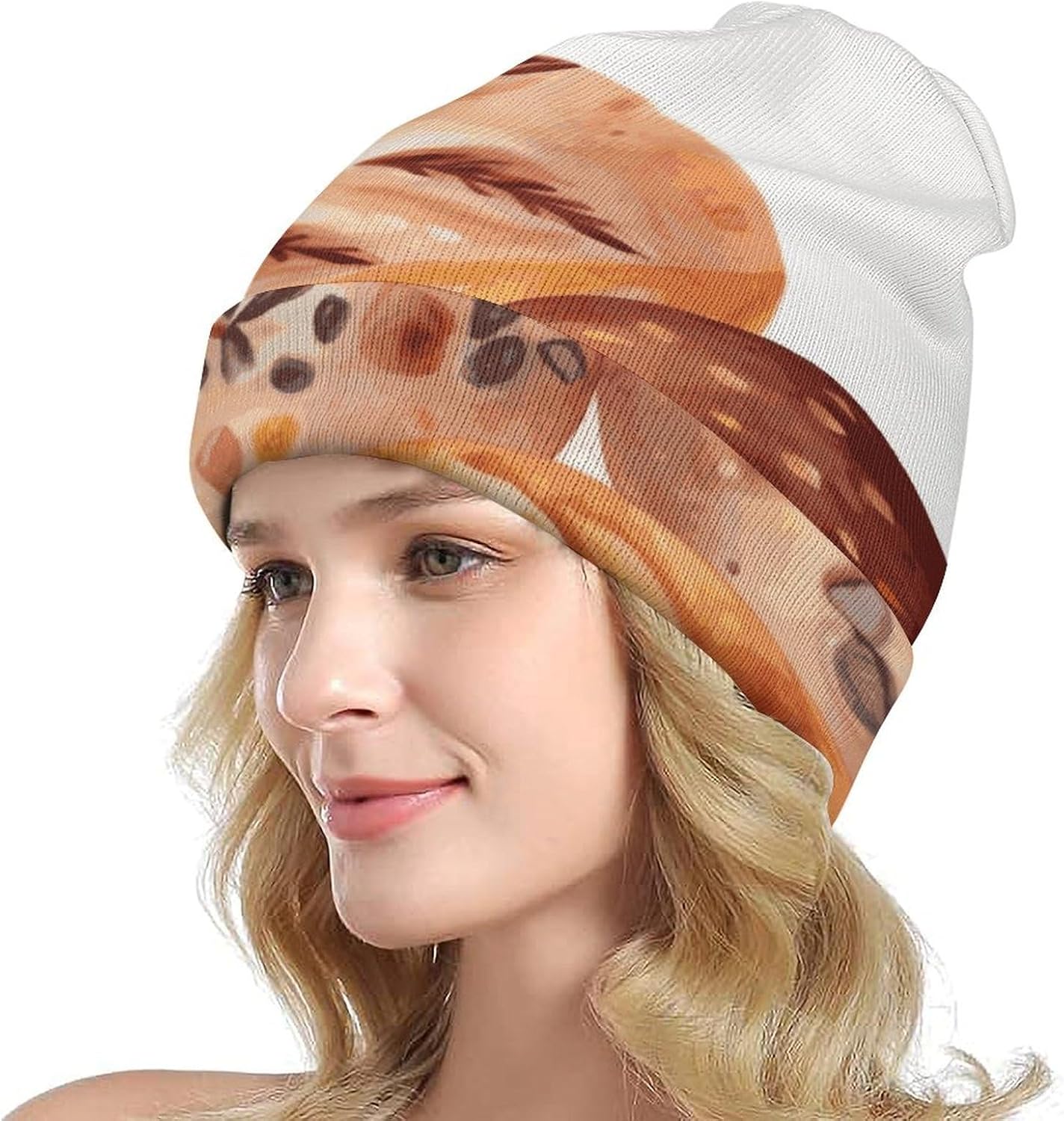 Wide Brim Beanie Hat, Painted Bread Printed Beanie Hat,Women Soft Stretch Ski Hat,Universal Knitted Hat