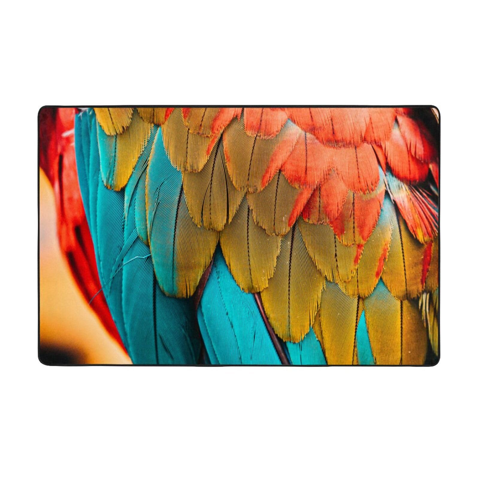 Tapis de salon imprimé plumes colorées grand format doux