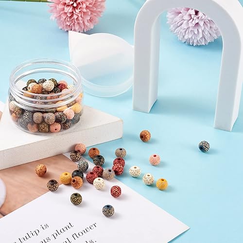 Miniatura 40 de Cheriswelry 240 cuentas de madera natural teñidas de 0.472 in, 16 a 0.669 in, cuentas de madera para decoración de manualidades, cuentas de madera