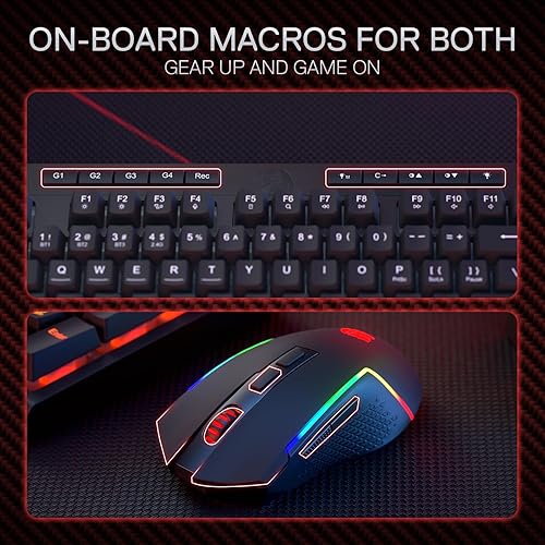 Miniatura 6 de Redragon S142 Combo de teclado y mouse inalámbricos para juegos, teclado de membrana RGB K515 PRO de 98 teclas y mouse inalámbrico de 4800 DPI