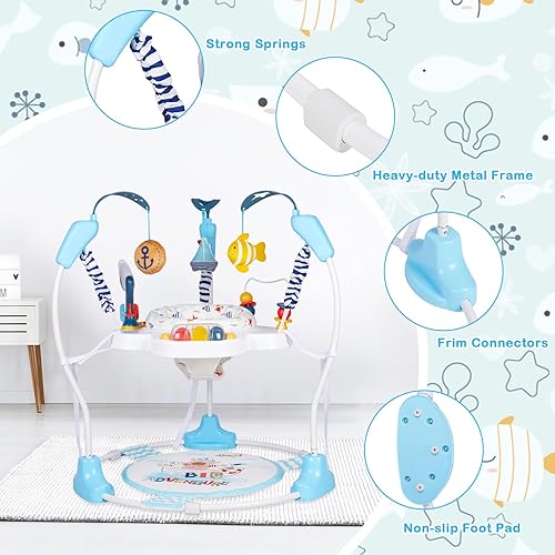 Miniatura 8 de Centro de actividades para bebés, puentes y gorilas para bebés con música, luces, juguetes para bebés, asiento giratorio de 360, 3 alturas