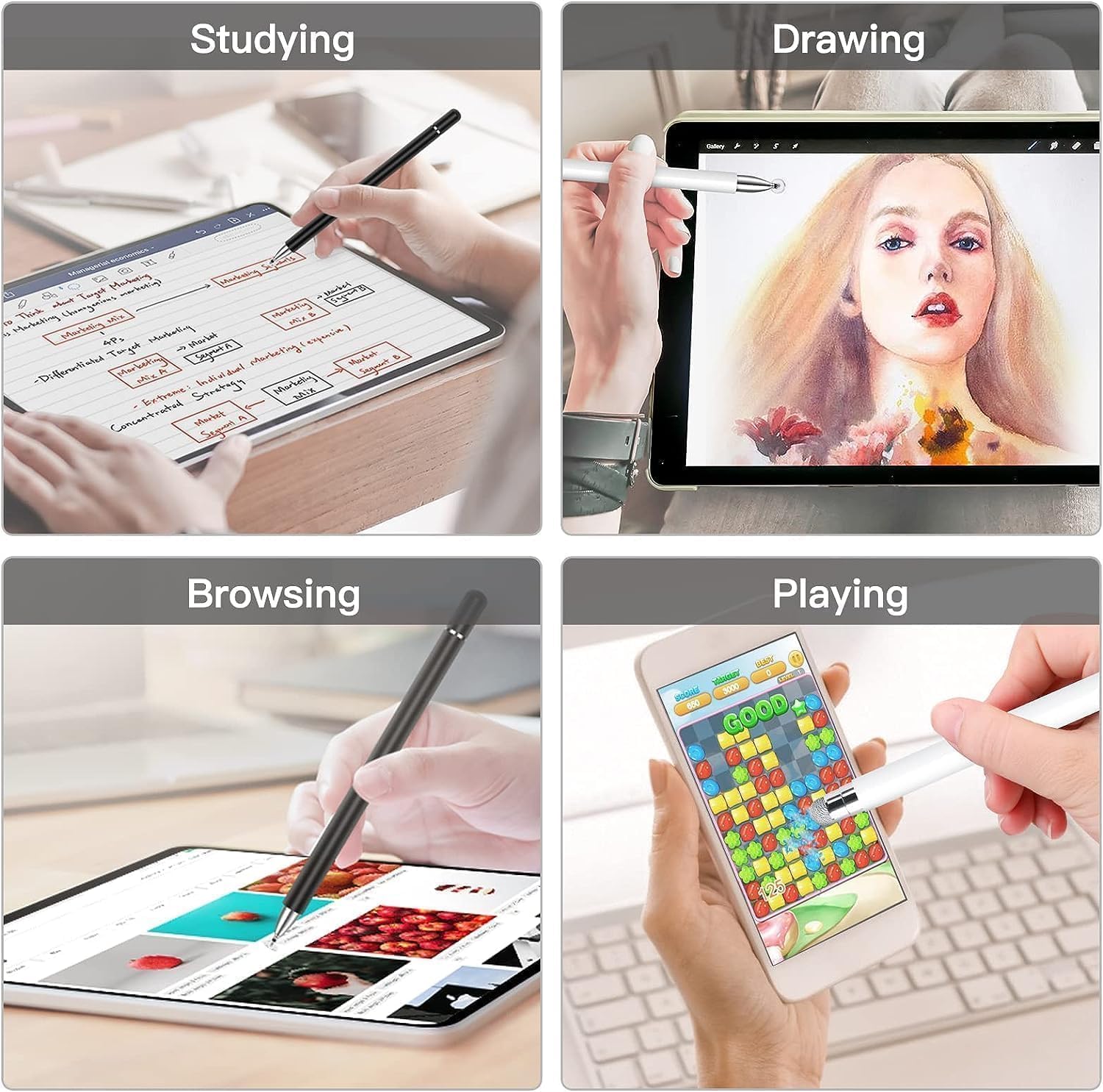 Lápiz capacitivo 3 en 1 para Samsung Galaxy Tab A11+/A11/A9+/A9/A8+/A8 Universal Android Pen compatible con iOS/Microsoft/Android Tablet y teléfonos todos los dispositivos táctiles (3 en 1 oro rosa)