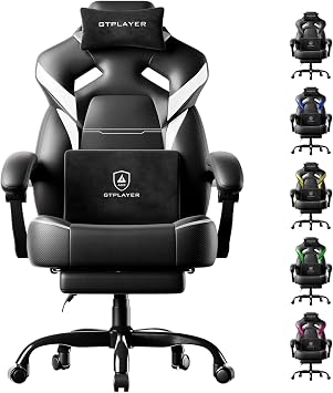 GTPLAYER Big and Tall Gaming Chair for Adults, Ergonomic Office Chair with Footrest, Heavy Duty 350 lbs Capacity, High Back